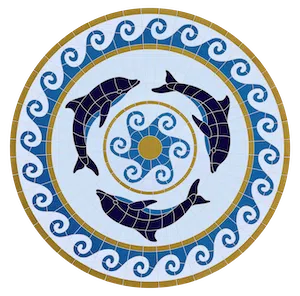 Artistry In Mosaics Dolphin Medallion Porcelain Pool Design 48" x 48"